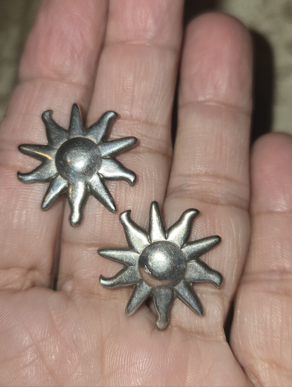 Sunburst Sterling Silver Stamped Vintage Earrings